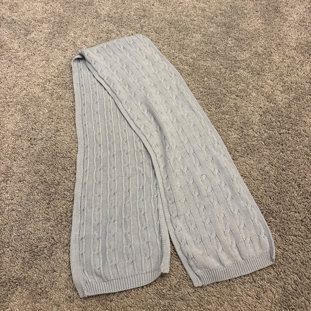 Brooks Brothers Scarf 100% Wool Unisex Mens & Womens Cable Knit Light Blue Rare